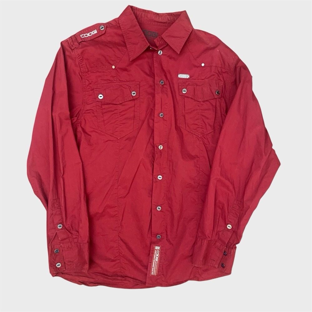 Coogi Australia Shirt Men L Red‎ Button Down Y2K Hip Hop Embroidered Western